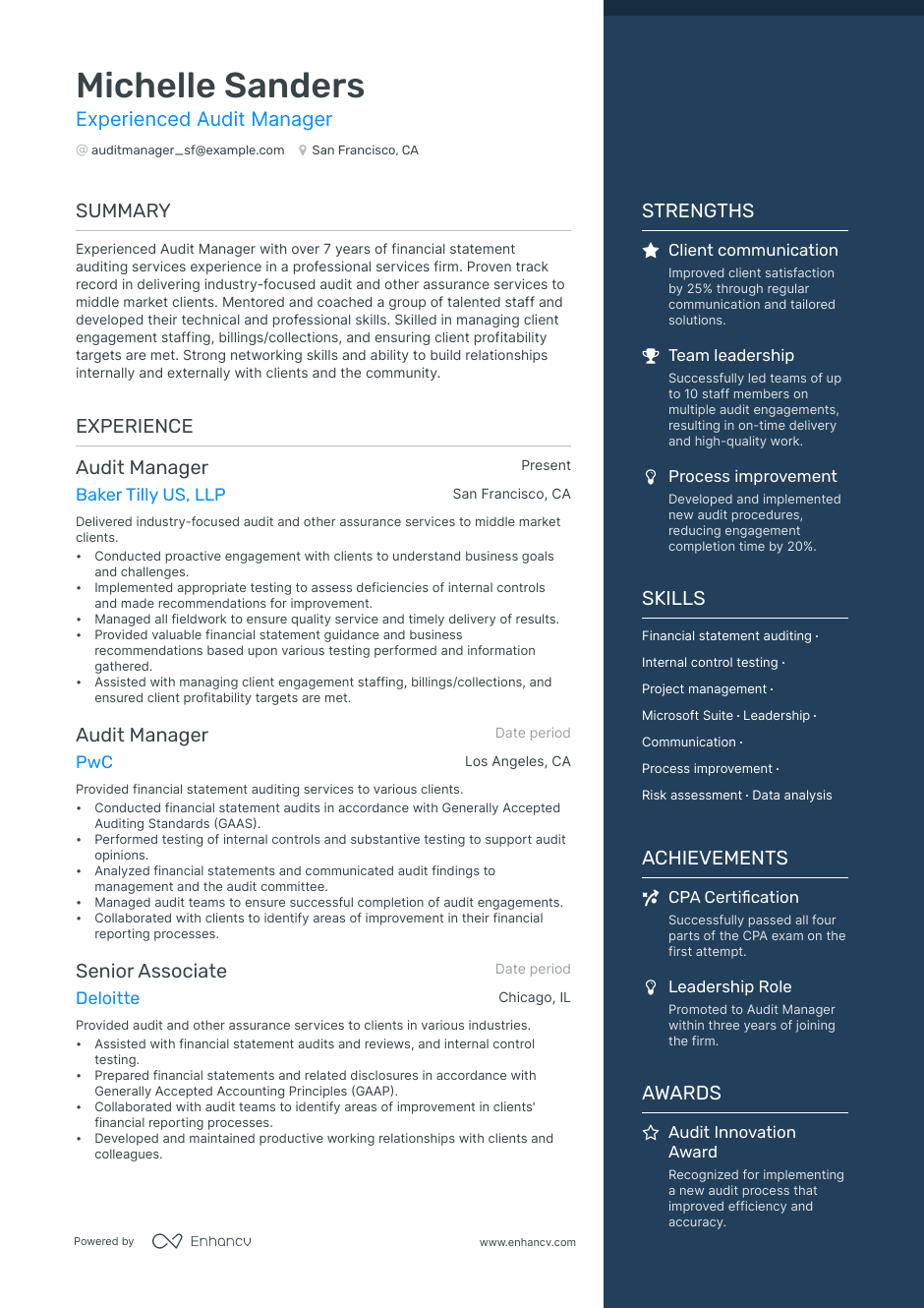 audit manager resume example
