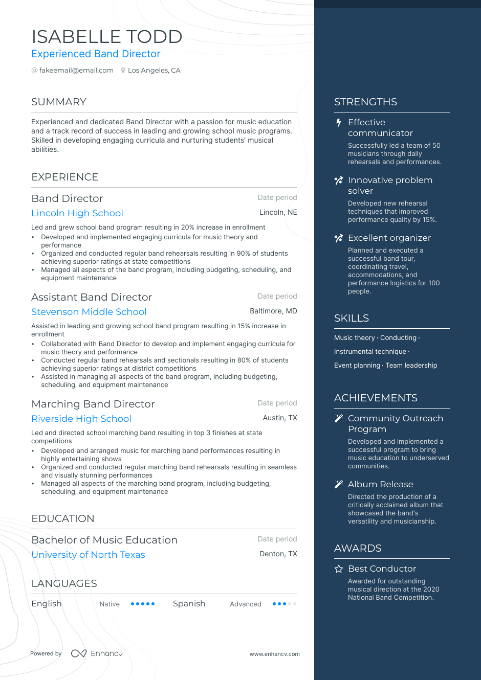 band director resume example