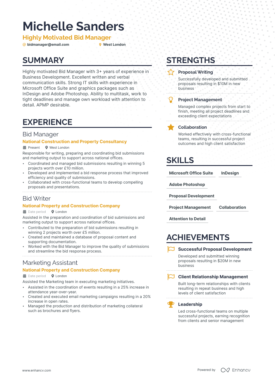 Bid Manager resume example