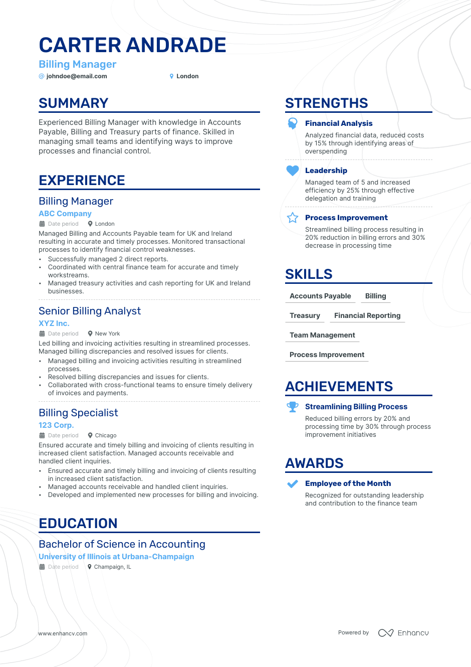 Billing Manager resume example