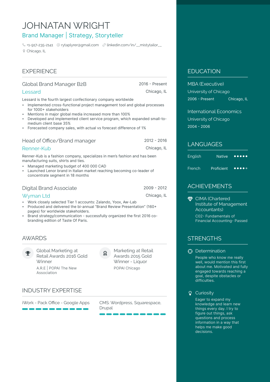 Brand Manager resume example