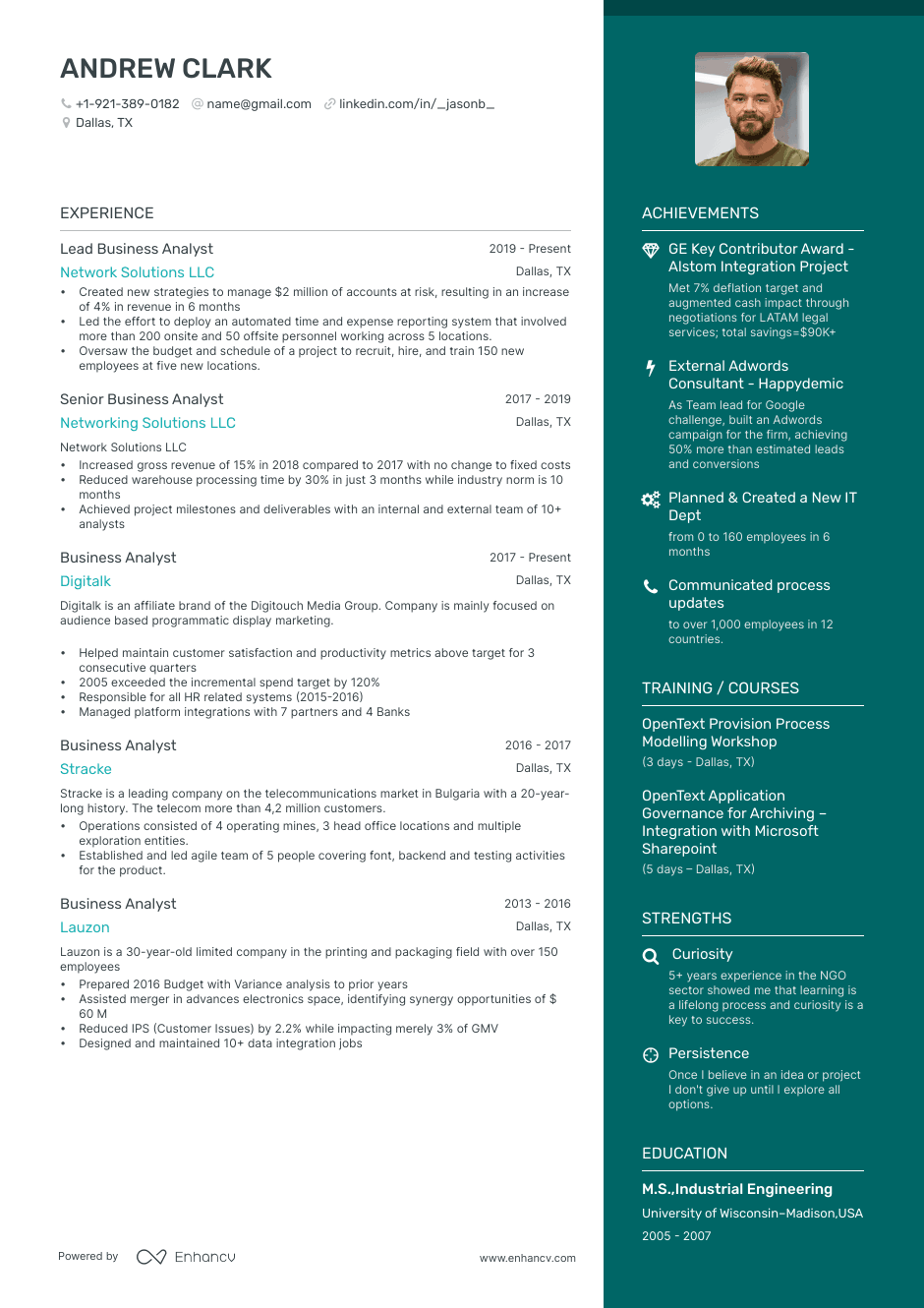 business analyst resume example