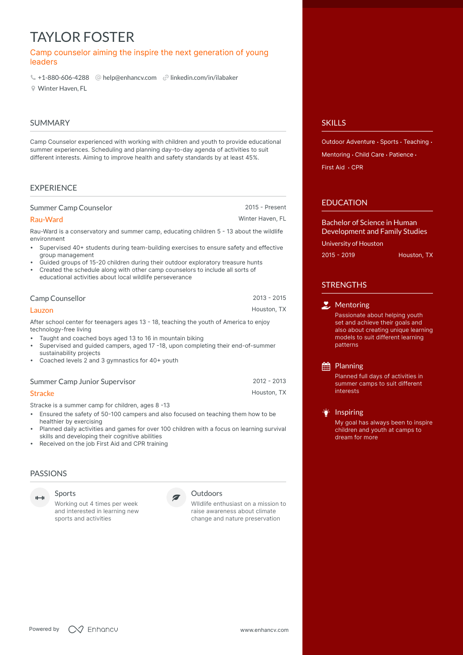 camp counselor resume example