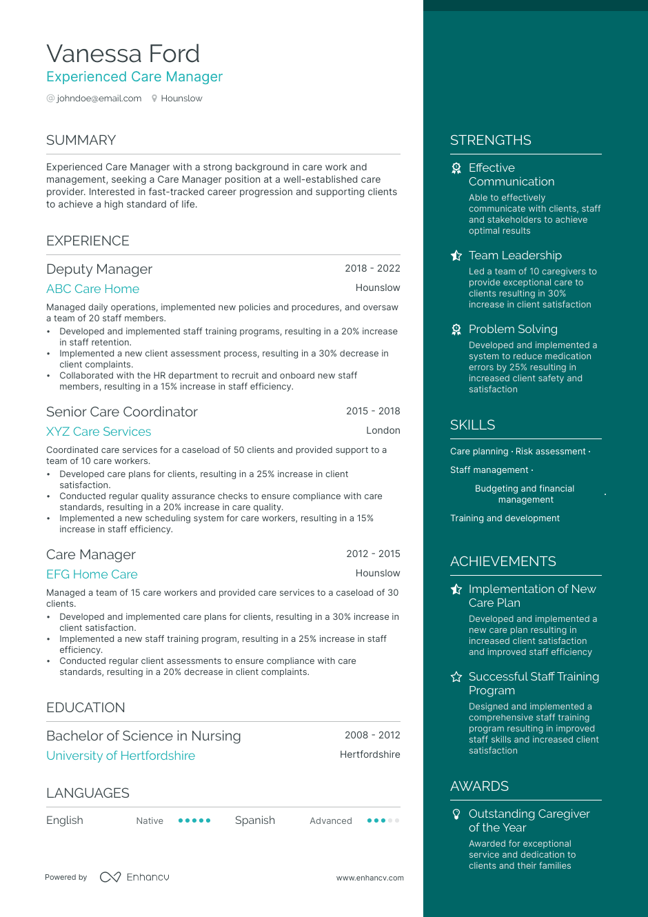 Care Manager resume example