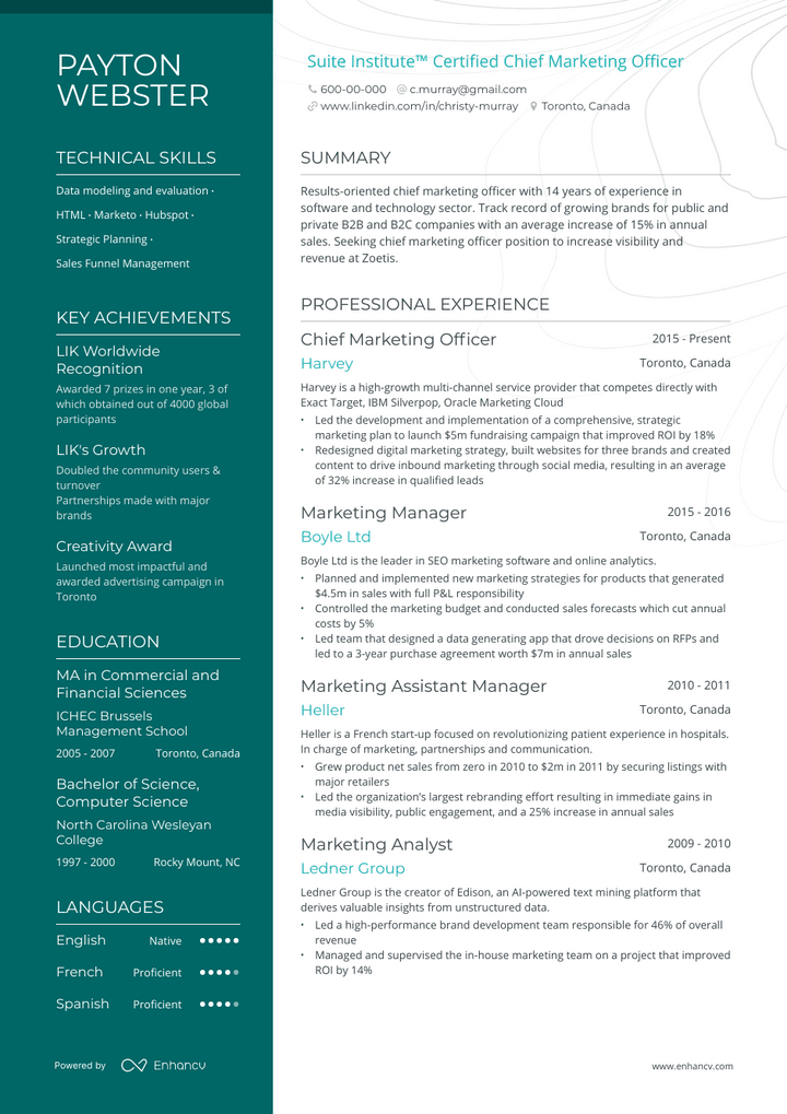 chief marketing officer resume example
