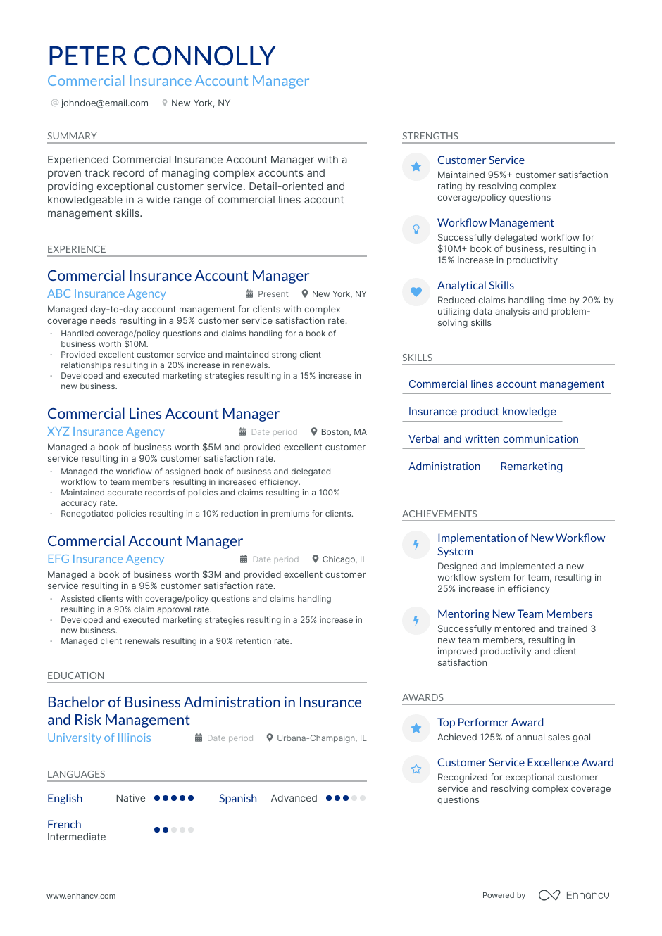 Commercial Account Manager resume example