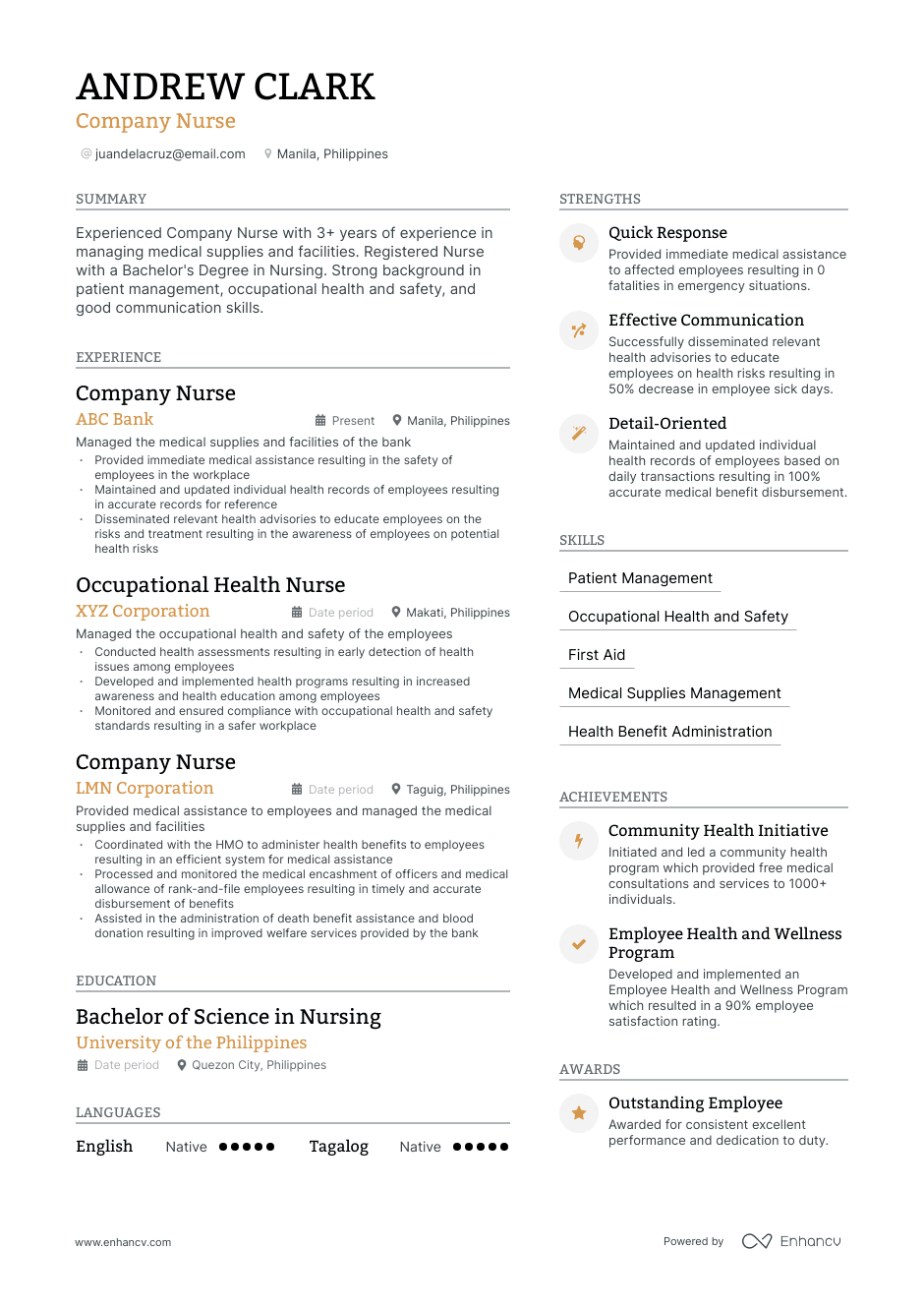 company nurse resume example