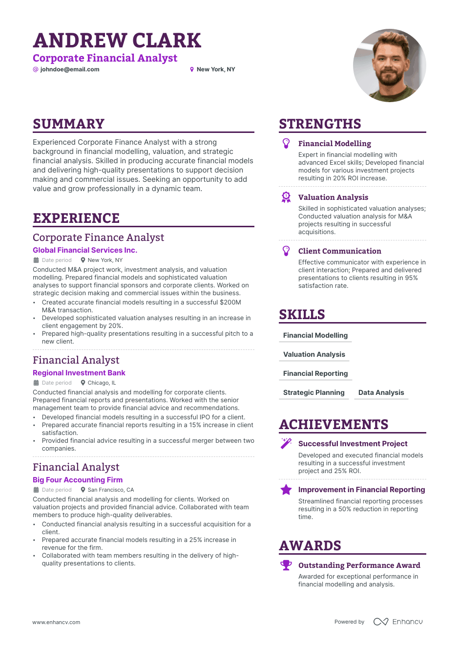 corporate financial analyst resume example