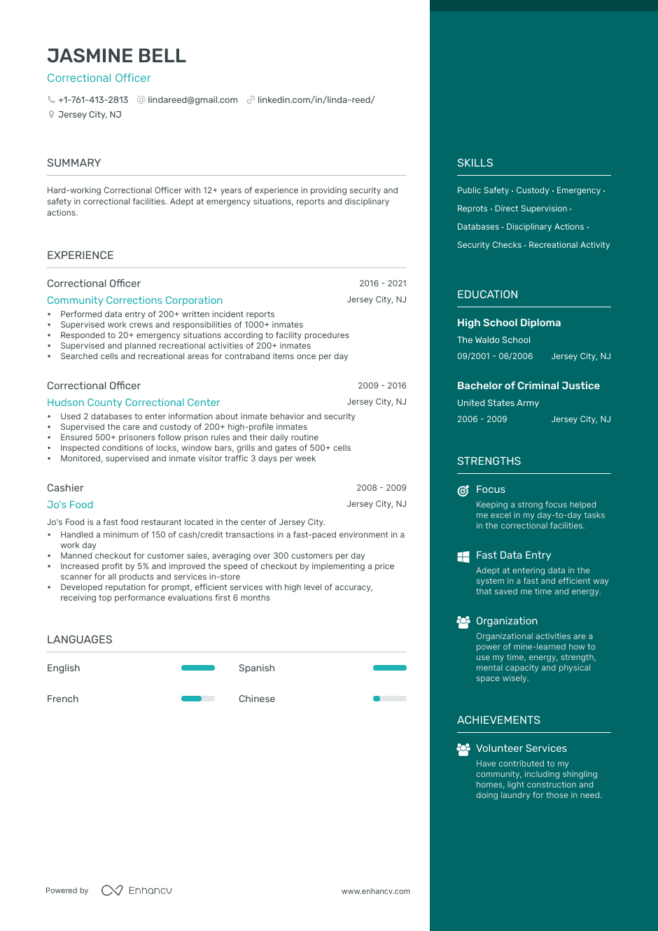 Correctional Officer resume example
