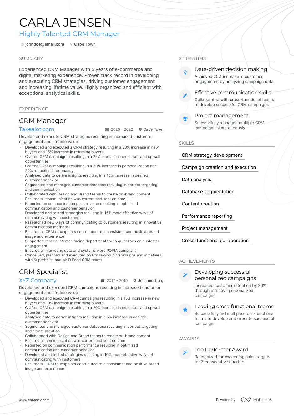 crm manager resume example