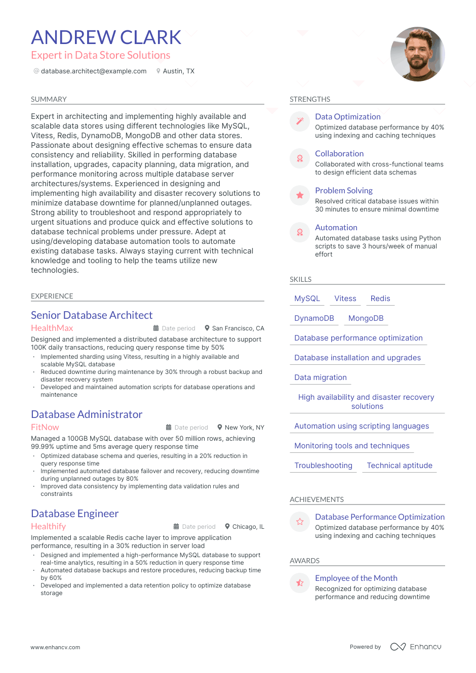 Database Architect resume example