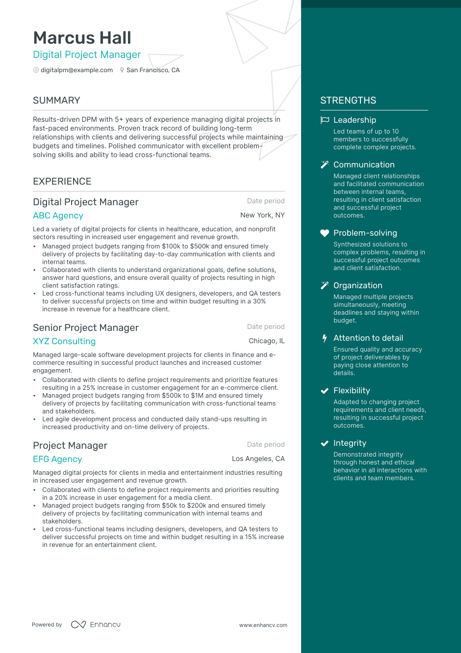 digital project manager resume example