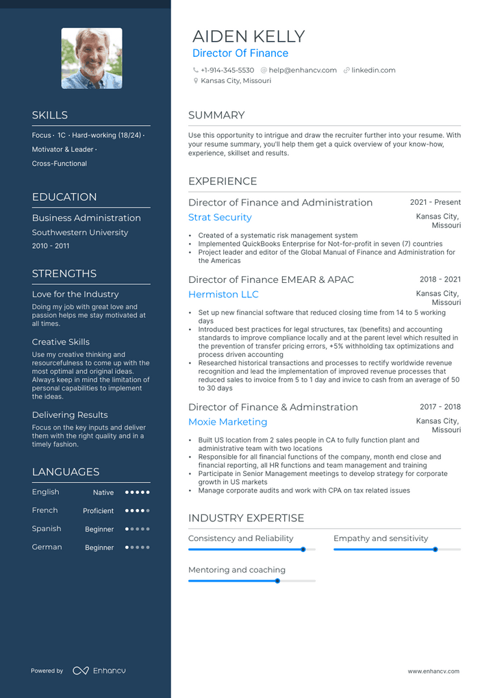 director of finance resume example