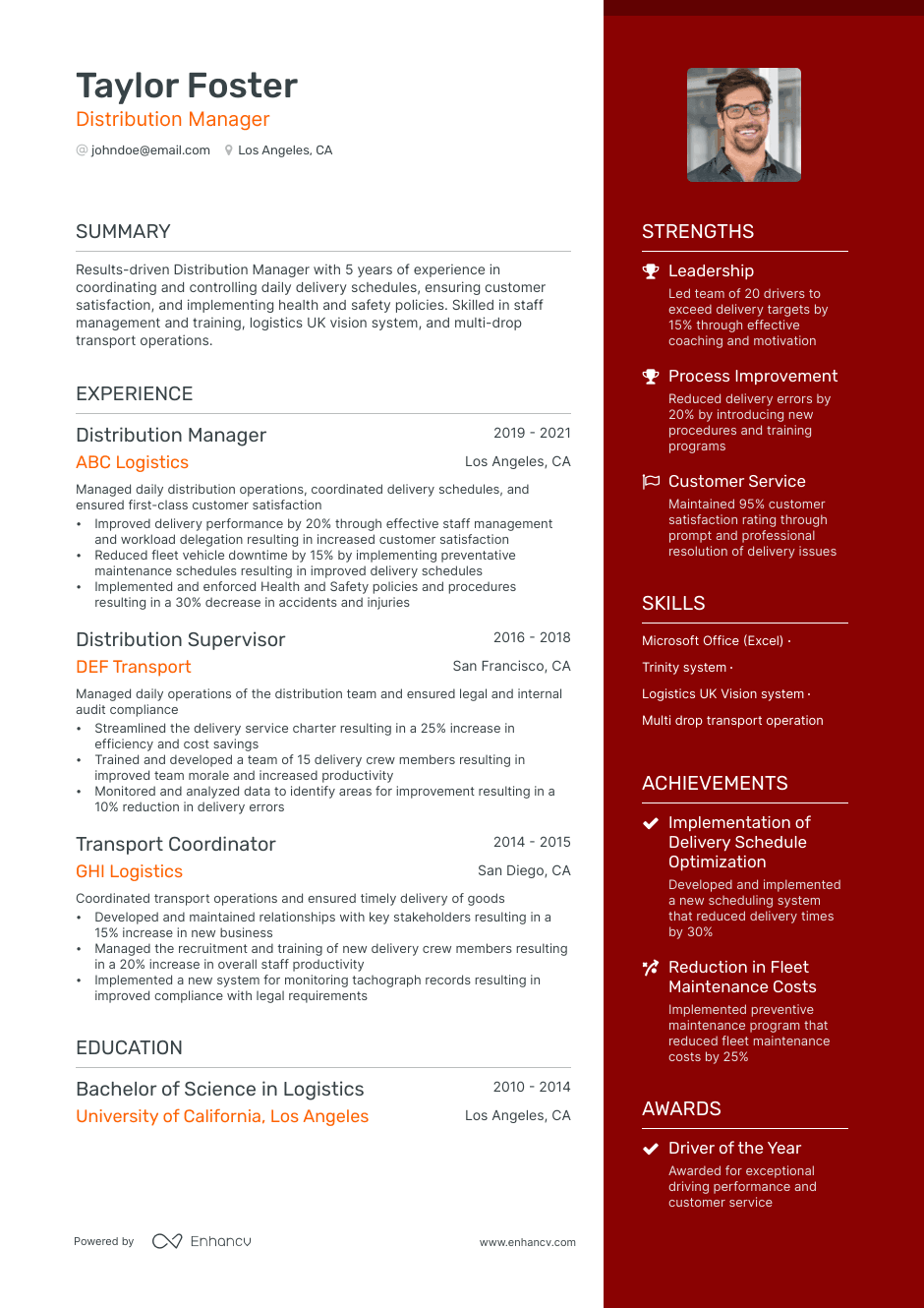 distribution manager resume example