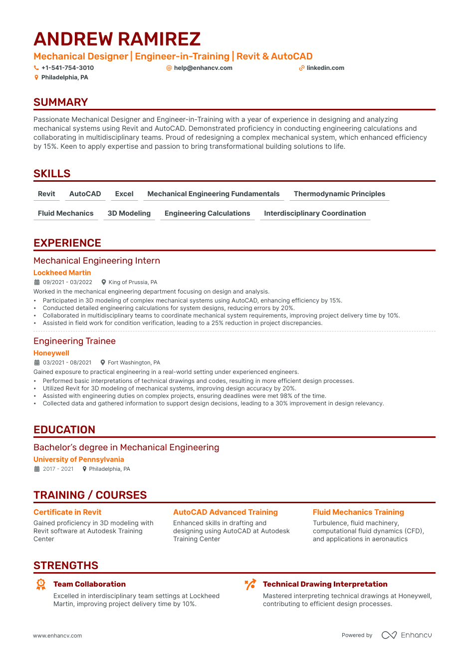 Engineer-in-Training resume example