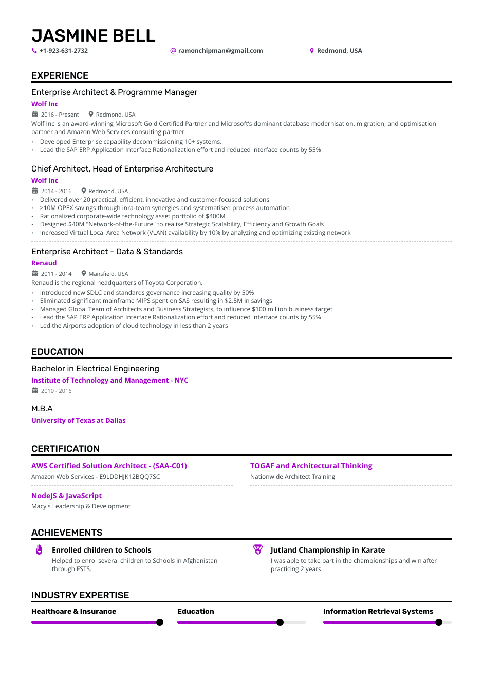 Enterprise Architect resume example
