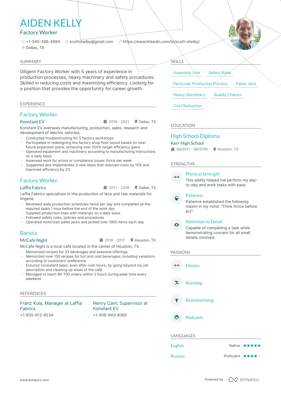 Factory Worker resume example