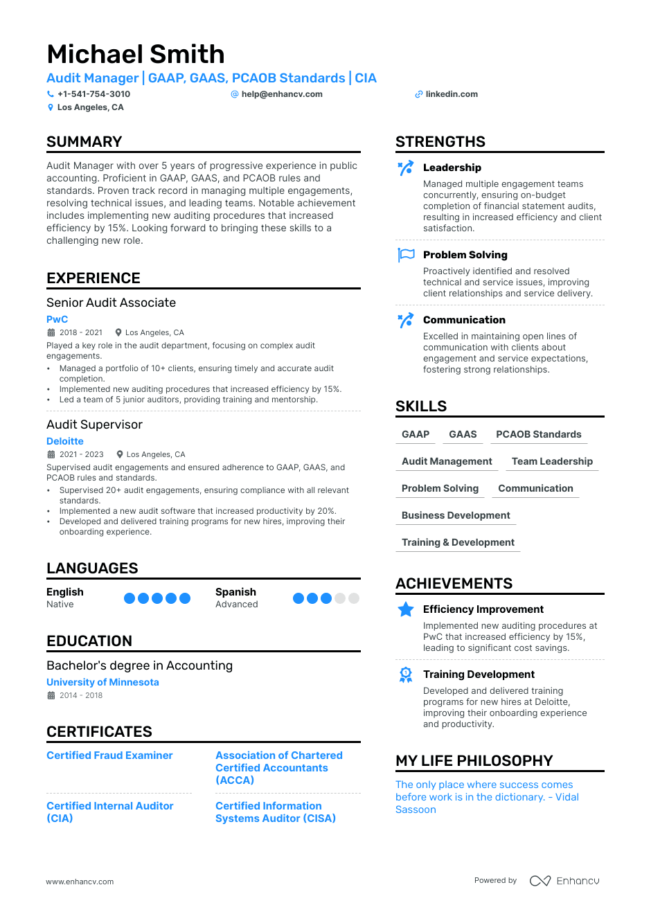 finance resume example