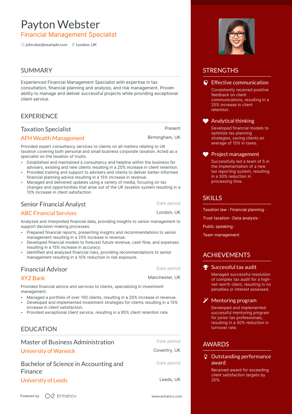Financial Management Specialist resume example