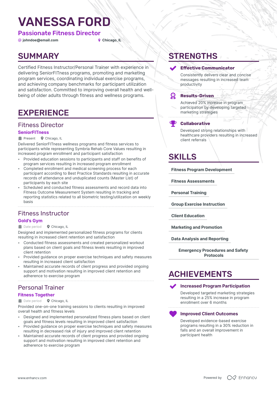 fitness director resume example