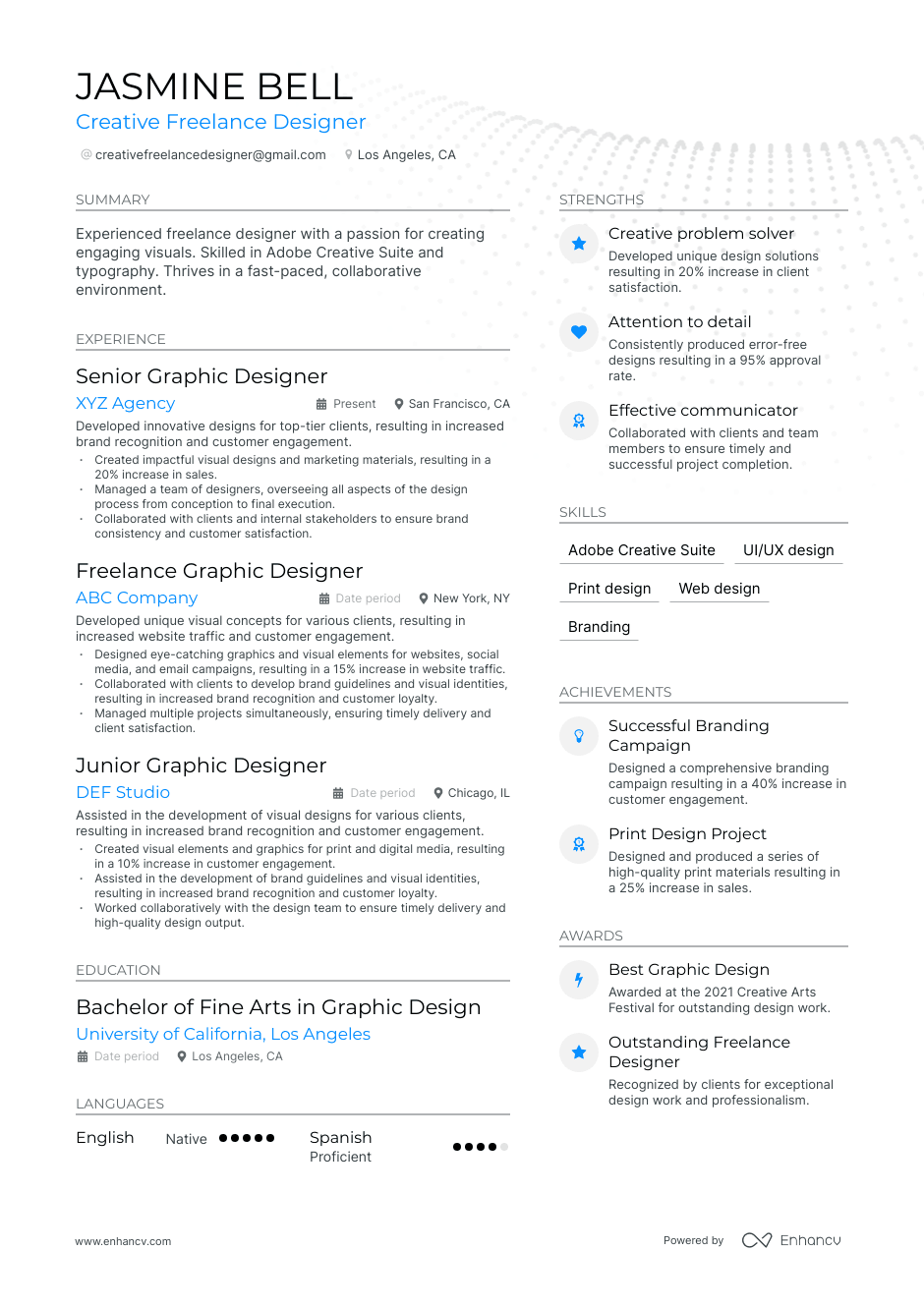 Freelance Designer resume example