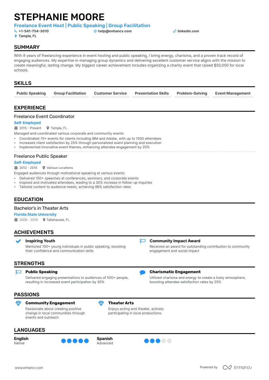 freelancer resume example