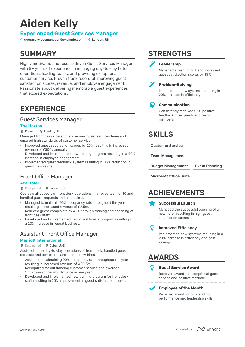 guest services manager resume example