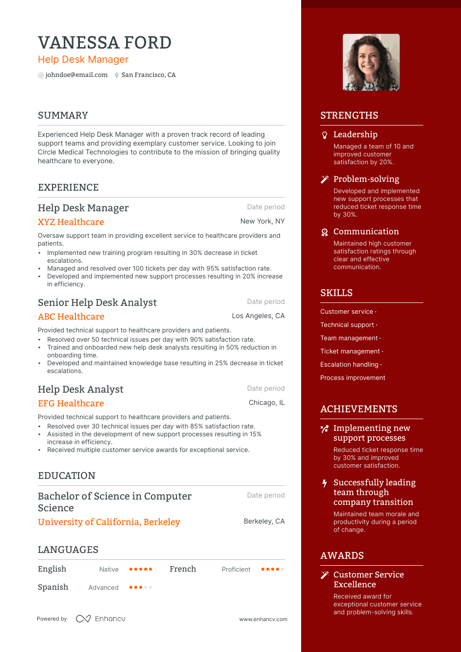 help desk manager resume example