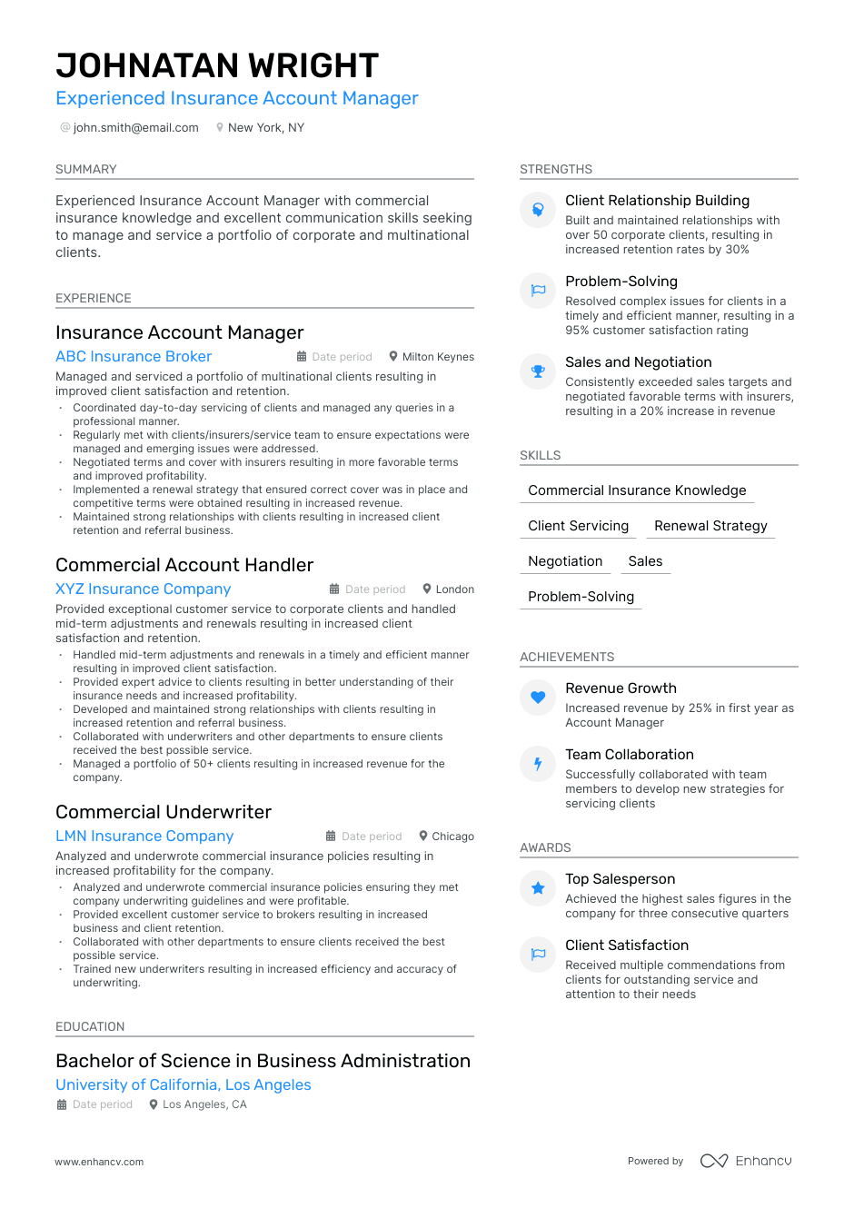 insurance account manager resume example