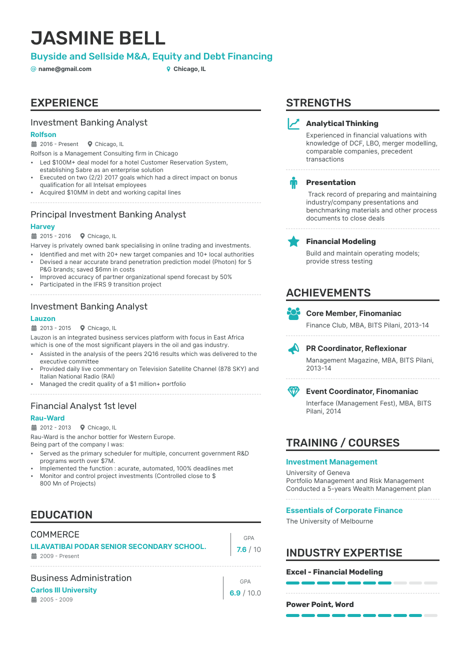 investment banking analyst resume example