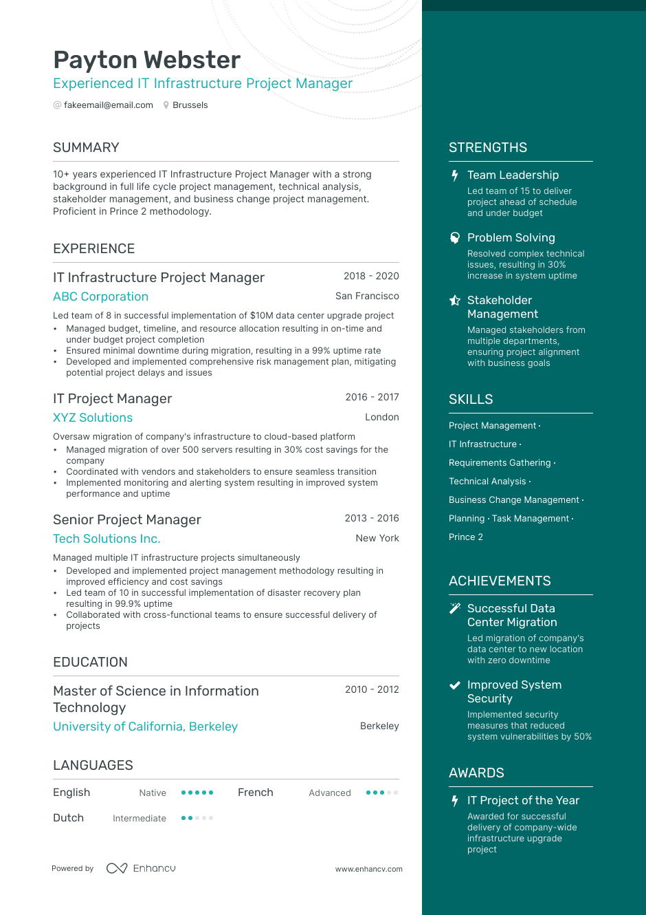 it infrastructure project manager resume example