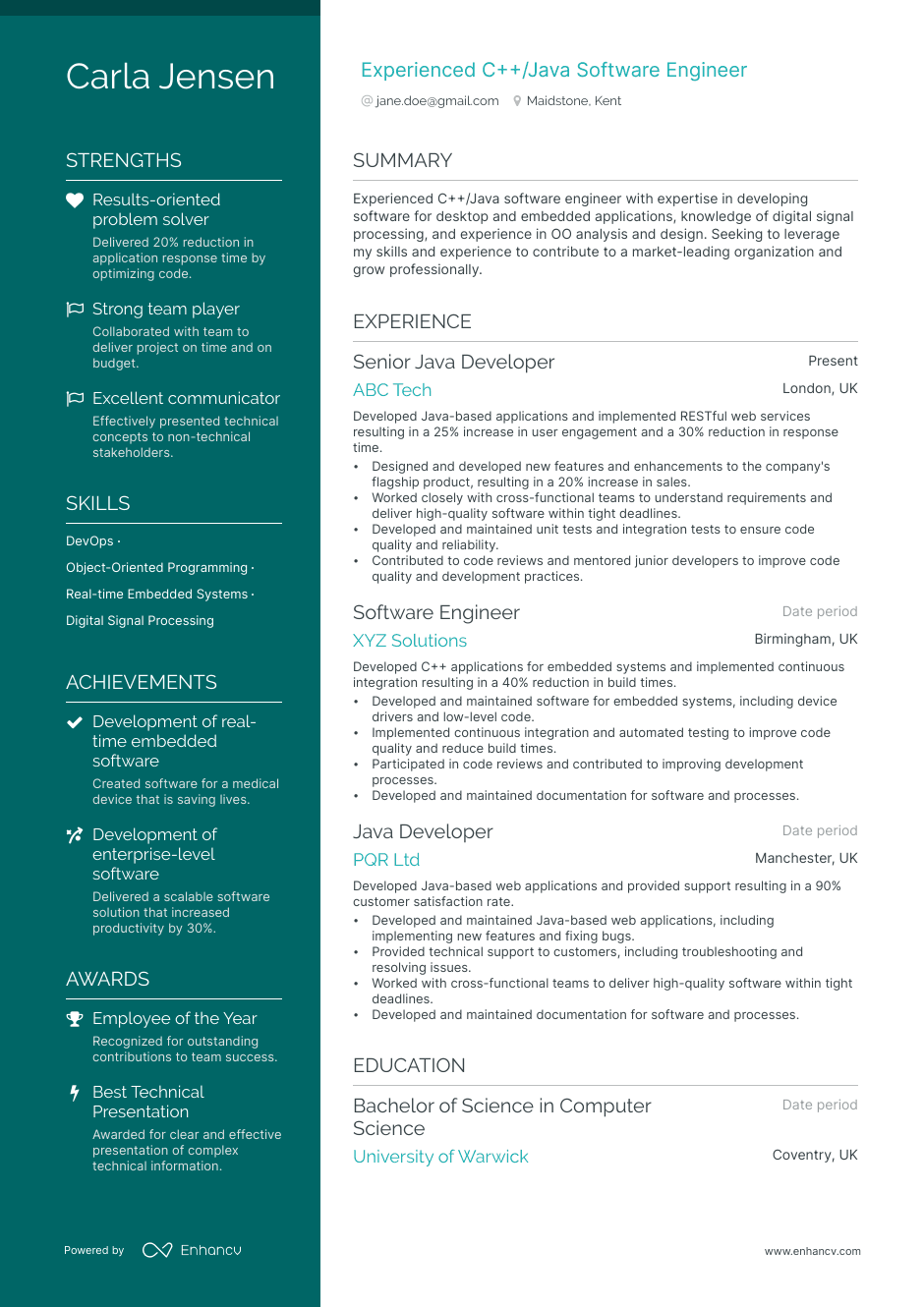 java software engineer resume example
