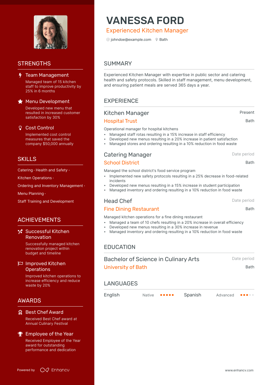 kitchen manager resume example