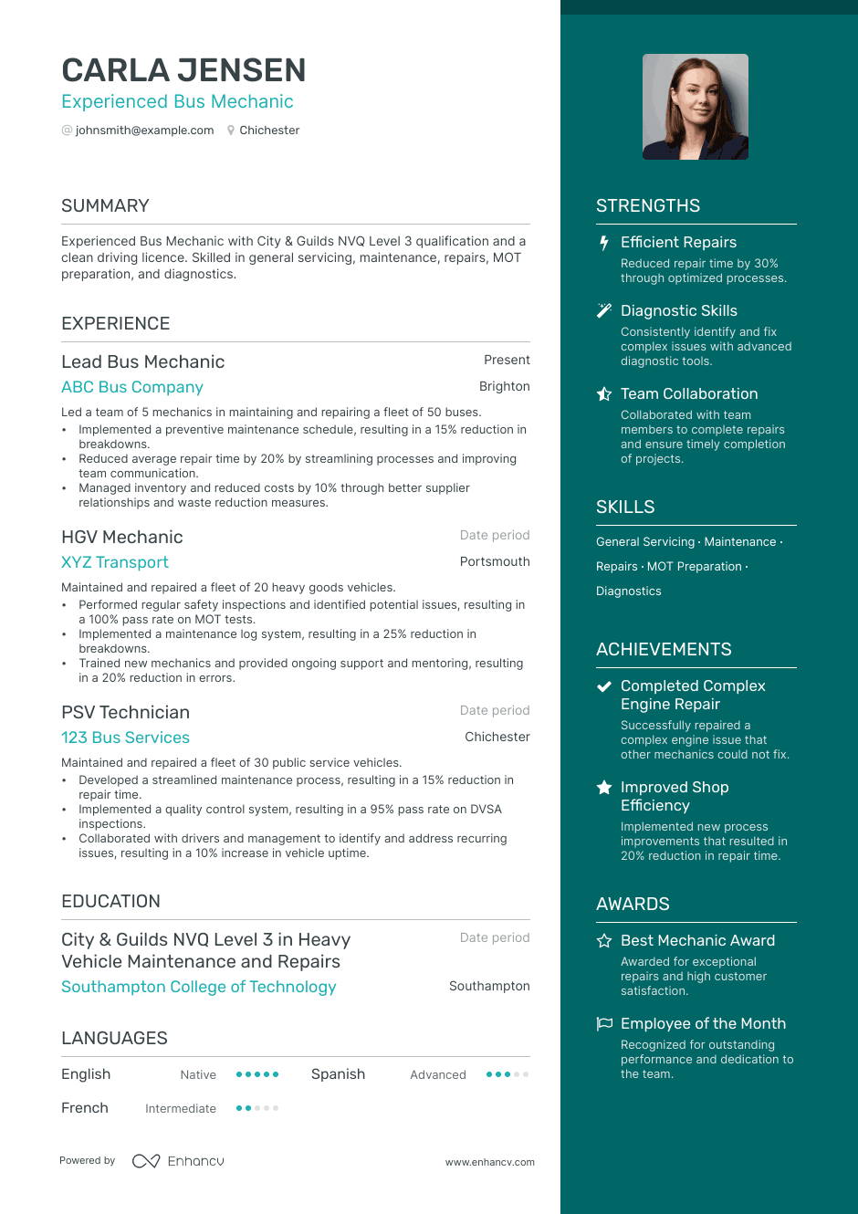 mechanic resume example