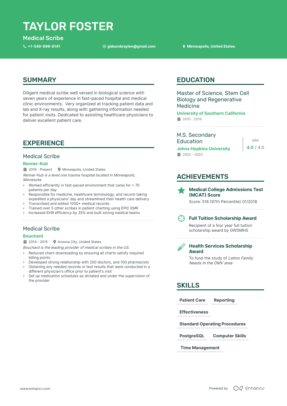 Medical Scribe resume example