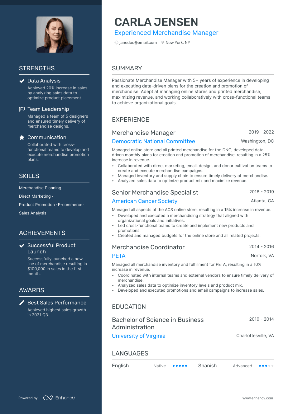 merchandise manager resume example