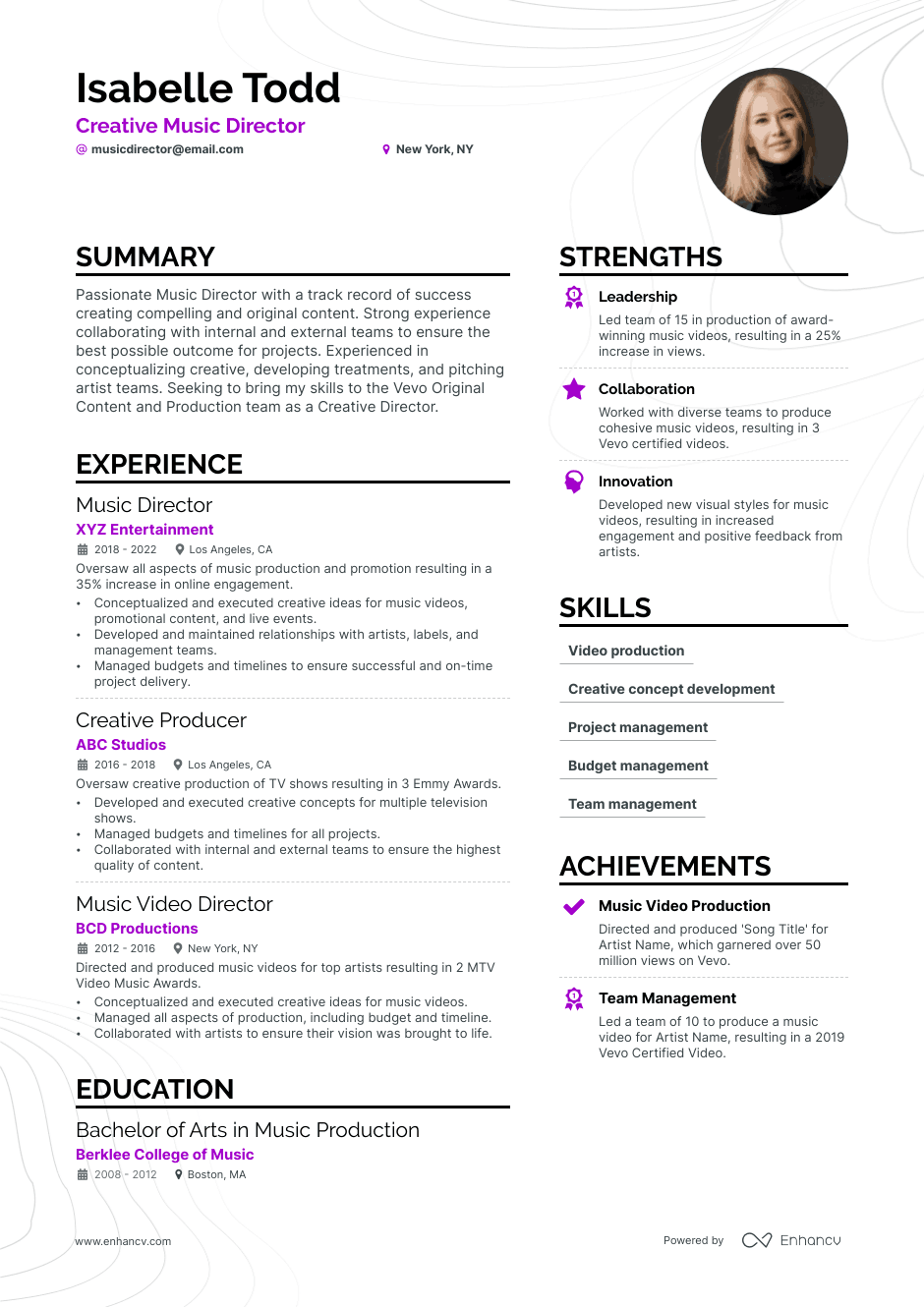 Music Director resume example