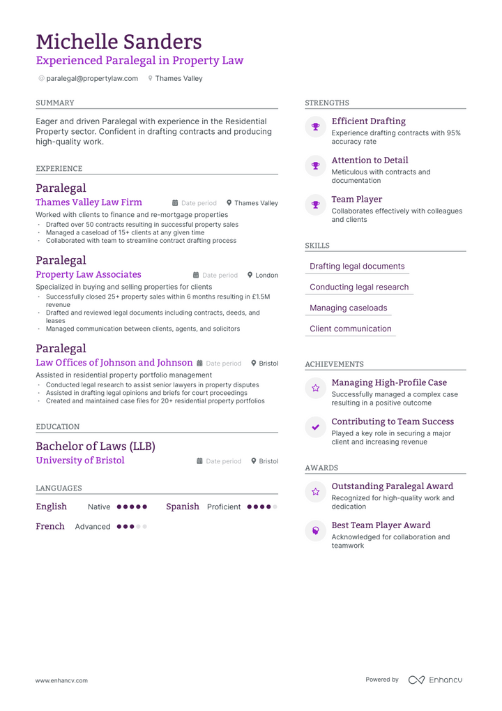 paralegal resume example