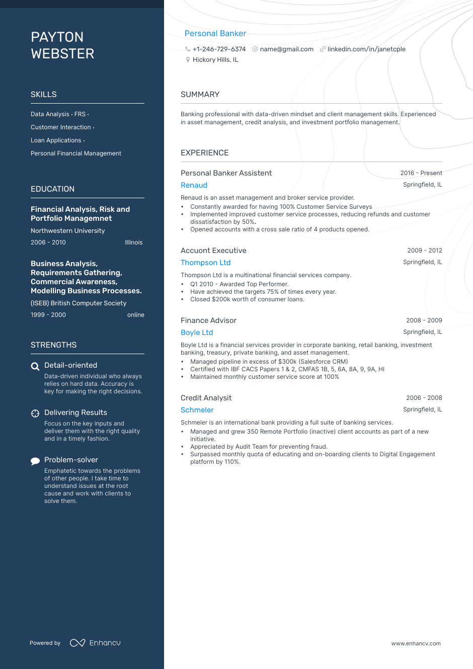 Personal Banker resume example