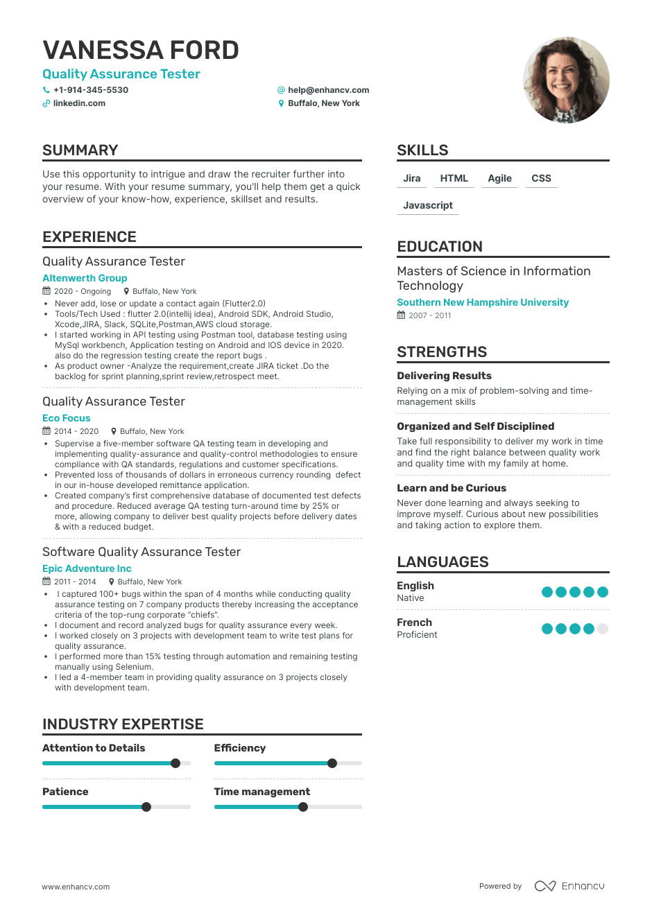 Quality Assurance Tester resume example