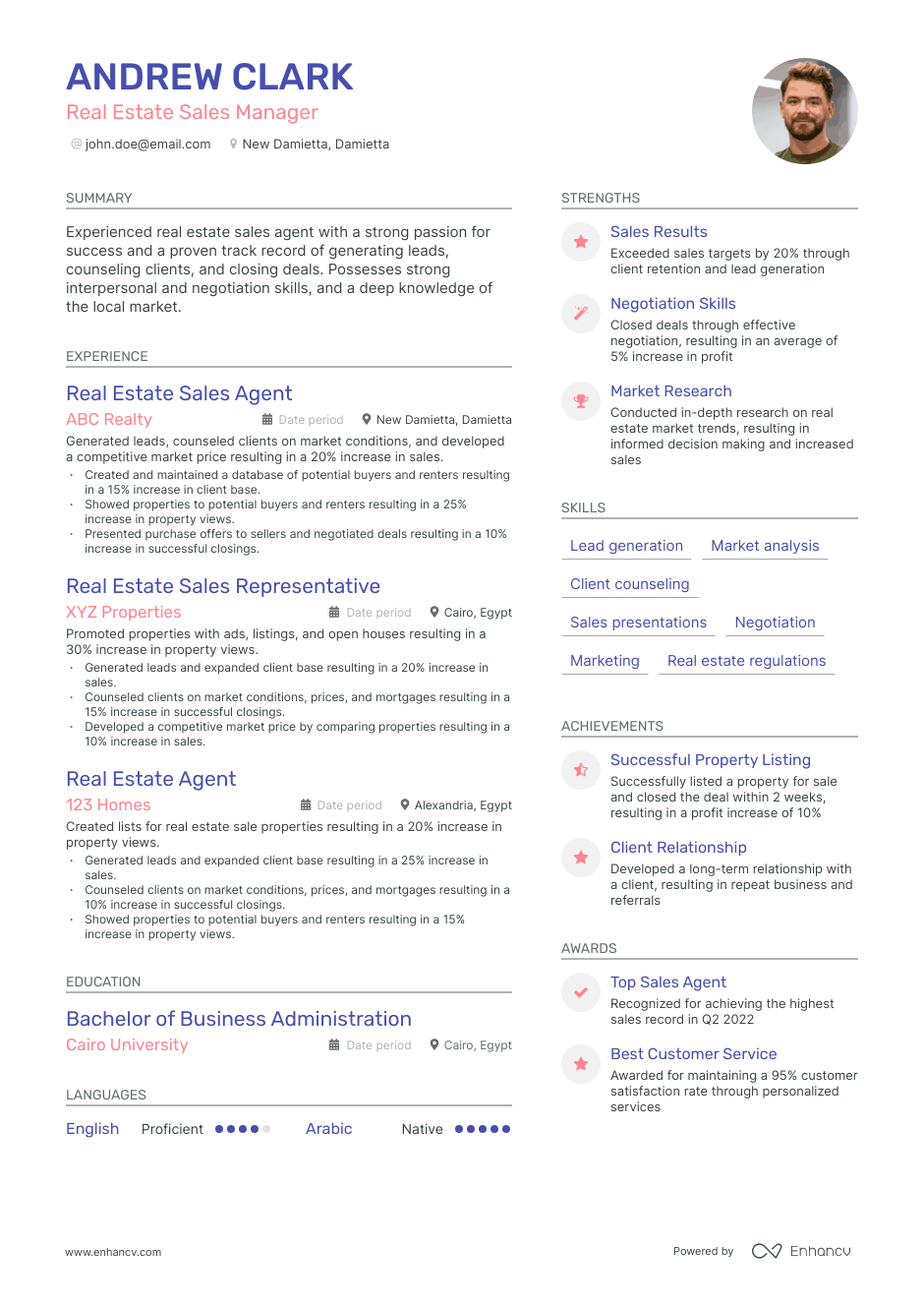 real estate sales manager resume example