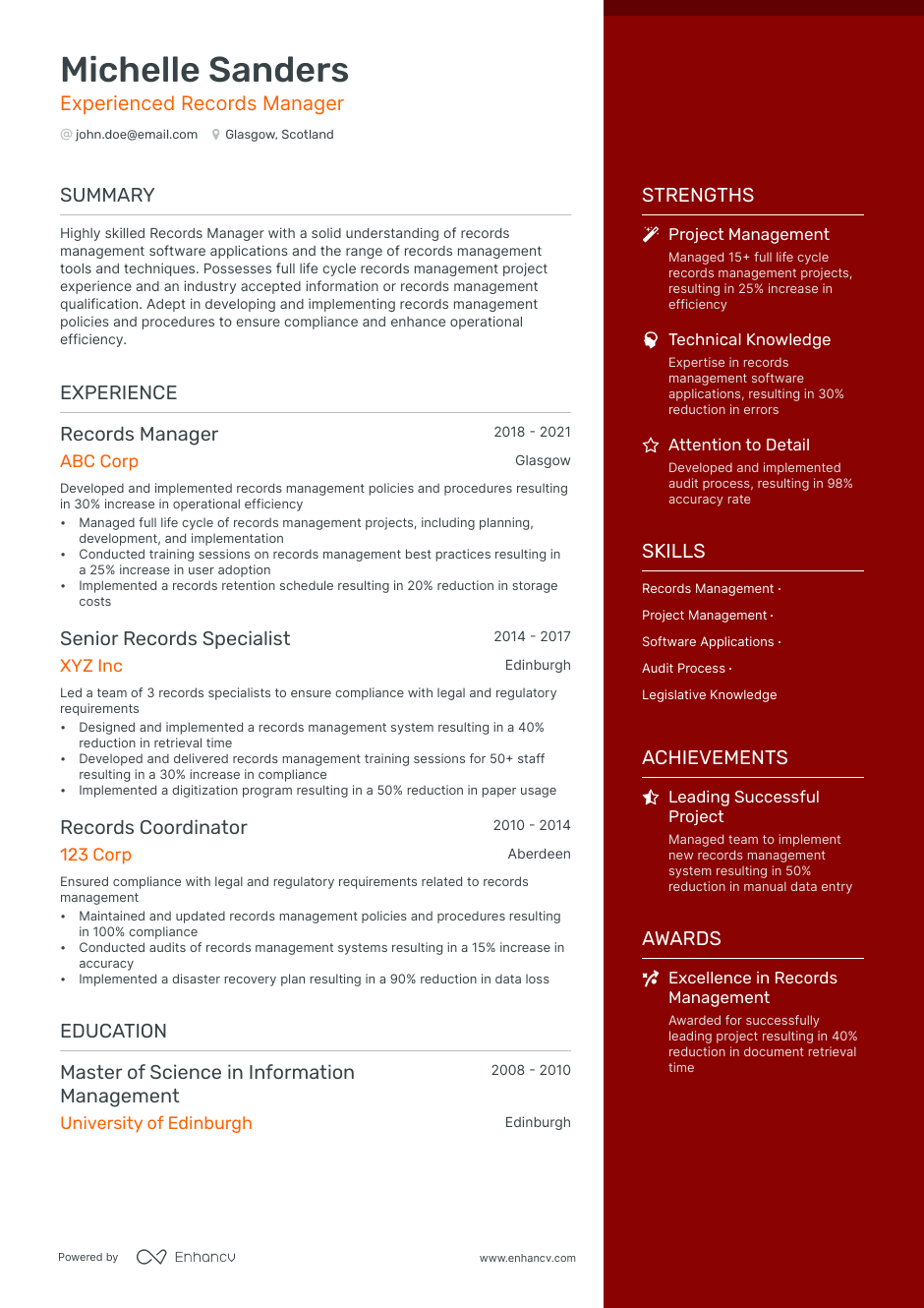 records manager resume example