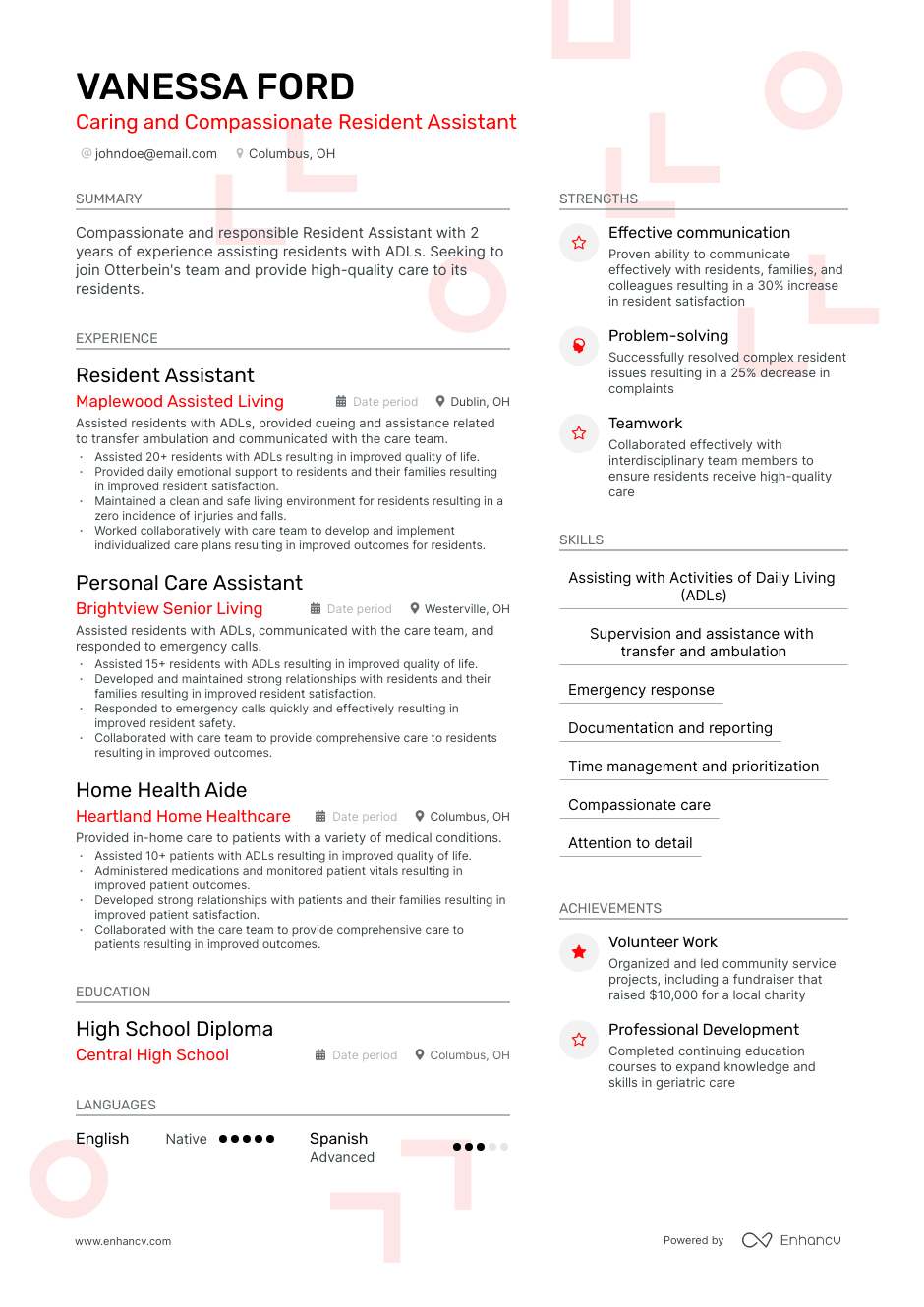 resident assistant resume example