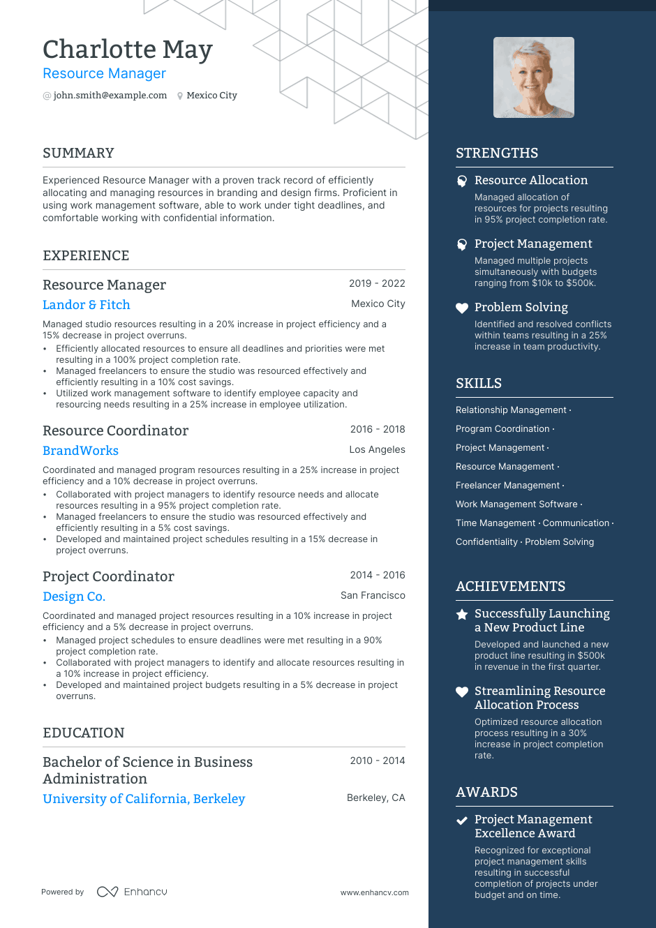 Resource Manager resume example