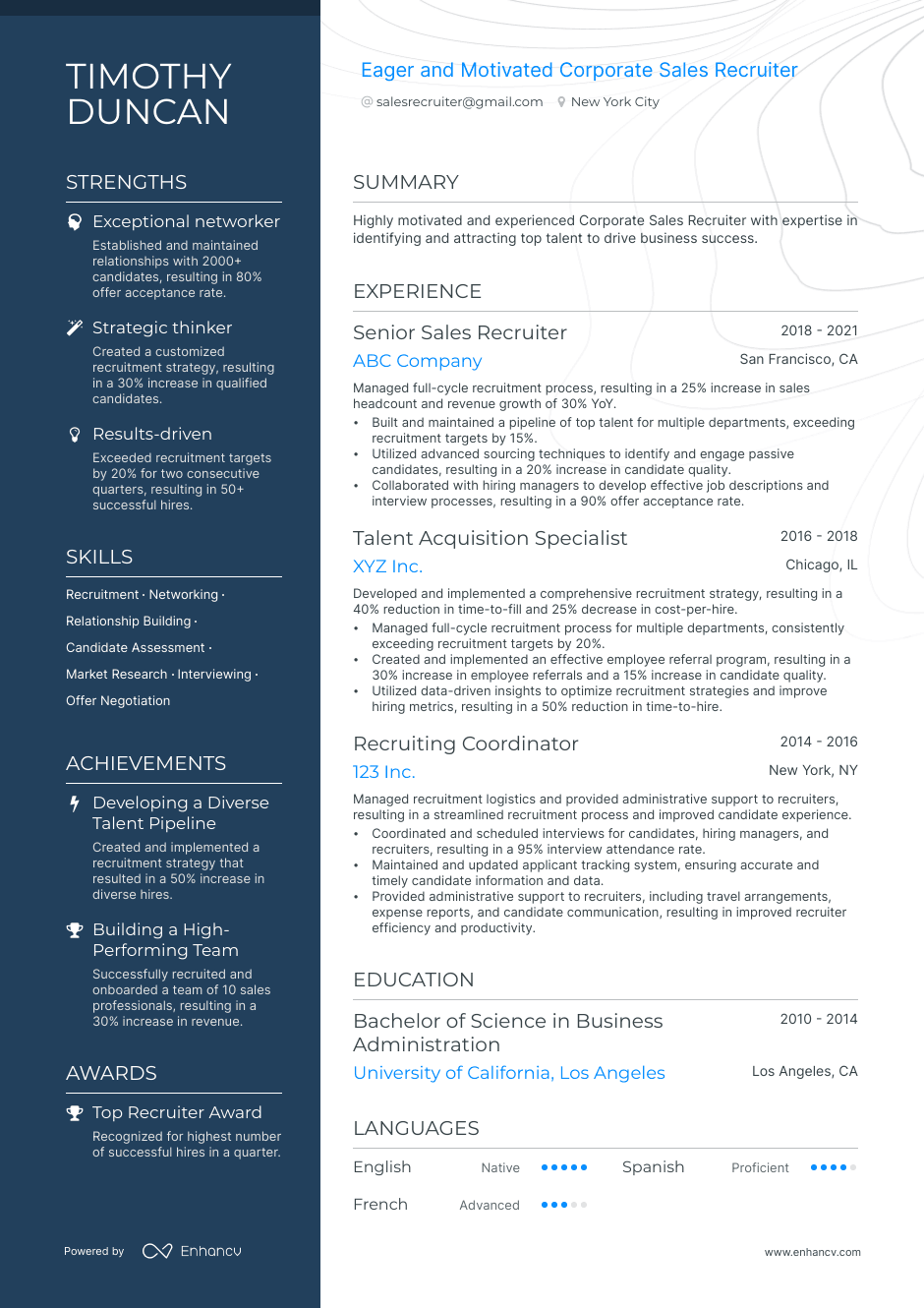 sales recruiter resume example