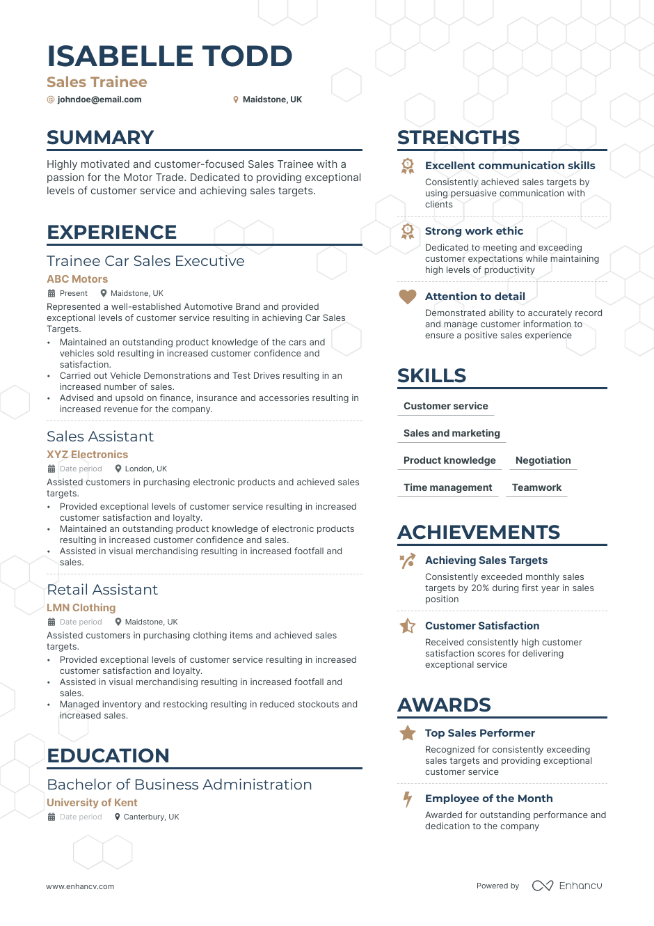 Sales Trainee resume example