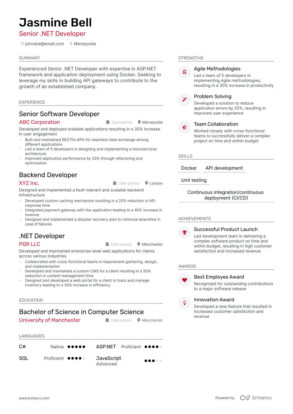Senior Developer resume example