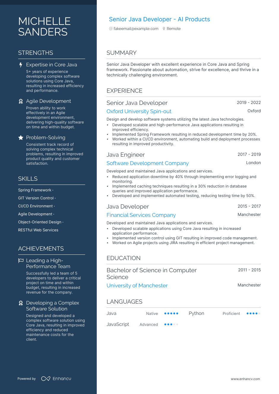 Senior Java Developer resume example