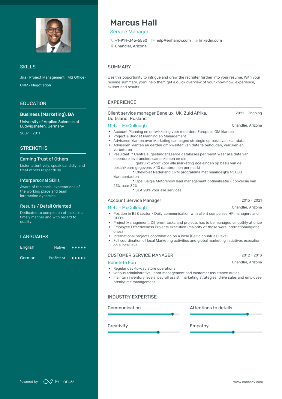 service manager resume example