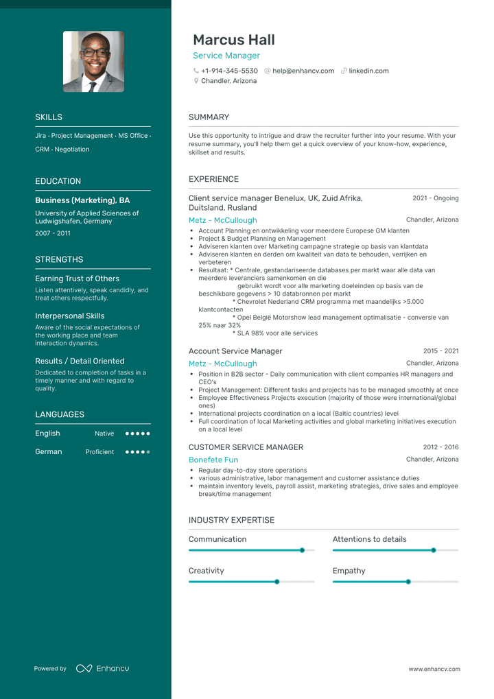 service manager resume example